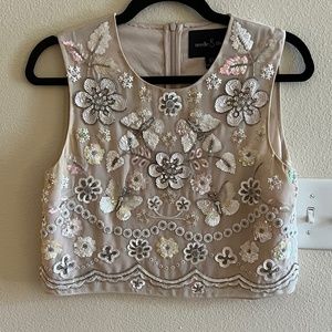 needle & thread Light Pink Sequin Floral Crop